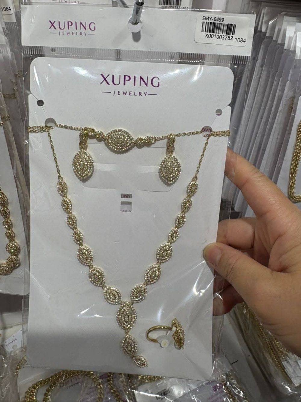 Xuping Gold-Tone Crystal Drop Necklace Set in Gold